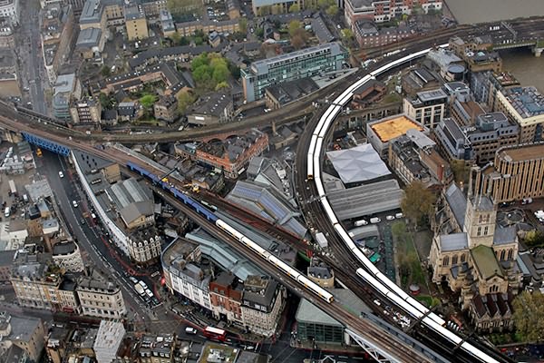 The evening peak in progress outside of Cannot Street, taken from The Shard on 22nd April 2016