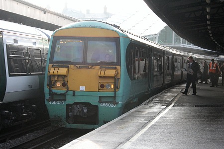 456020 and 456013 at Clapham junction on 12th December 2013 with the 11:35 Epsom Downs to Victoria