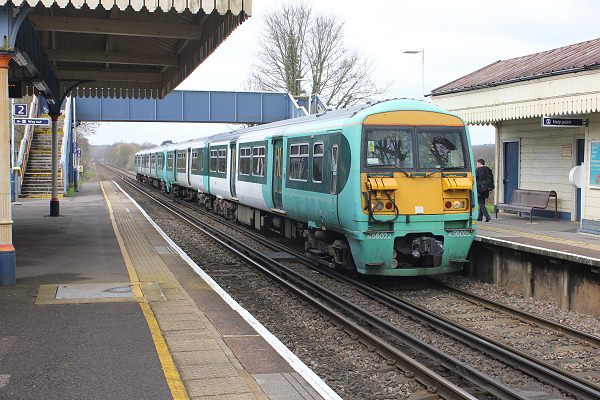 456022 and 456008 at Wanborough with the 0923 Ascot to Guildford service on 26th March 2014